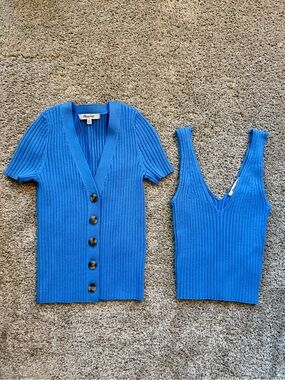 Madewell Cropped V-Neck Sweater Tank & Cardigan Set Oasis Blue Size XXS